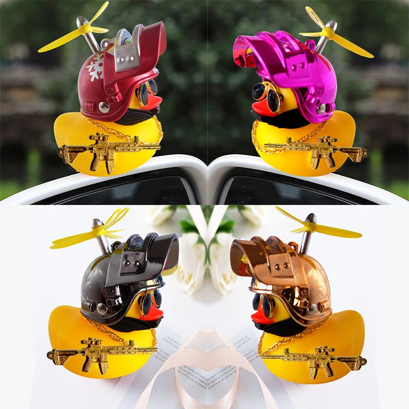 Broken Wind Rubber Duck Motor Accessories Yellow Duck with Helmet Auto Car Accessories Duck in the Car Car Interior Decoration