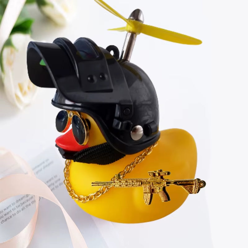 Broken Wind Rubber Duck Motor Accessories Yellow Duck with Helmet Auto Car Accessories Duck in the Car Car Interior Decoration