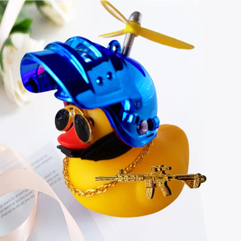 Broken Wind Rubber Duck Motor Accessories Yellow Duck with Helmet Auto Car Accessories Duck in the Car Car Interior Decoration