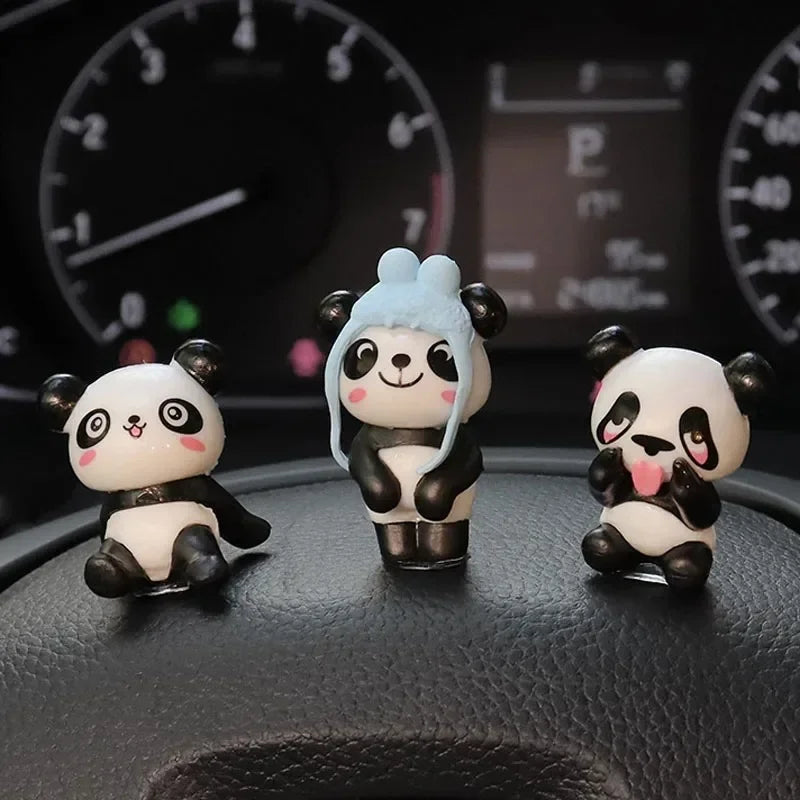 8Pcs/Set Cute Panda Car Accessories Interior Funny Car Decoration Dashboard Mini Cartoon DIY Auto Ornament Decor Supplies