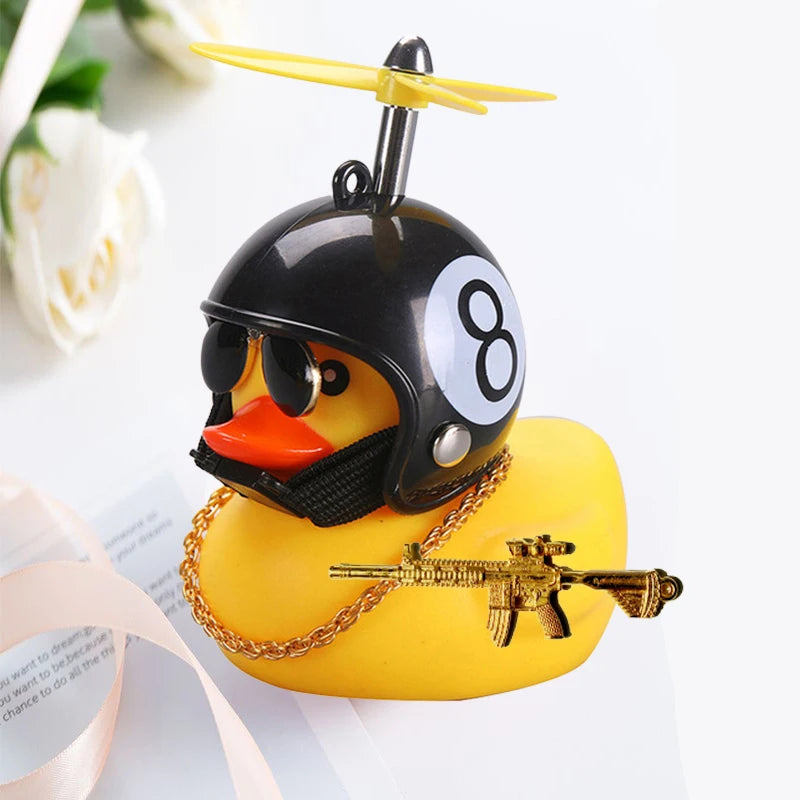 Broken Wind Rubber Duck Motor Accessories Yellow Duck with Helmet Auto Car Accessories Duck in the Car Car Interior Decoration