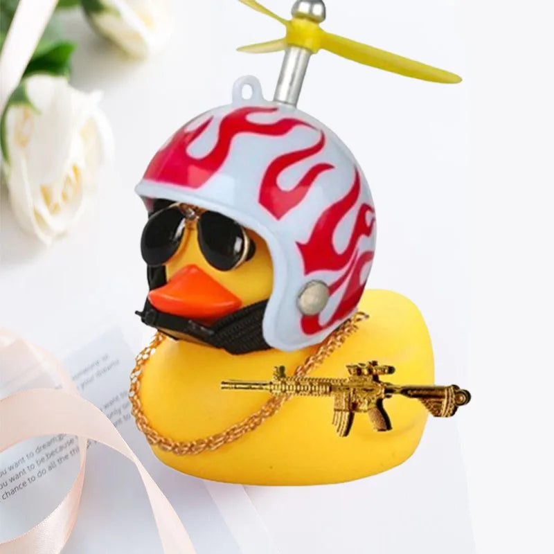 Broken Wind Rubber Duck Motor Accessories Yellow Duck with Helmet Auto Car Accessories Duck in the Car Car Interior Decoration