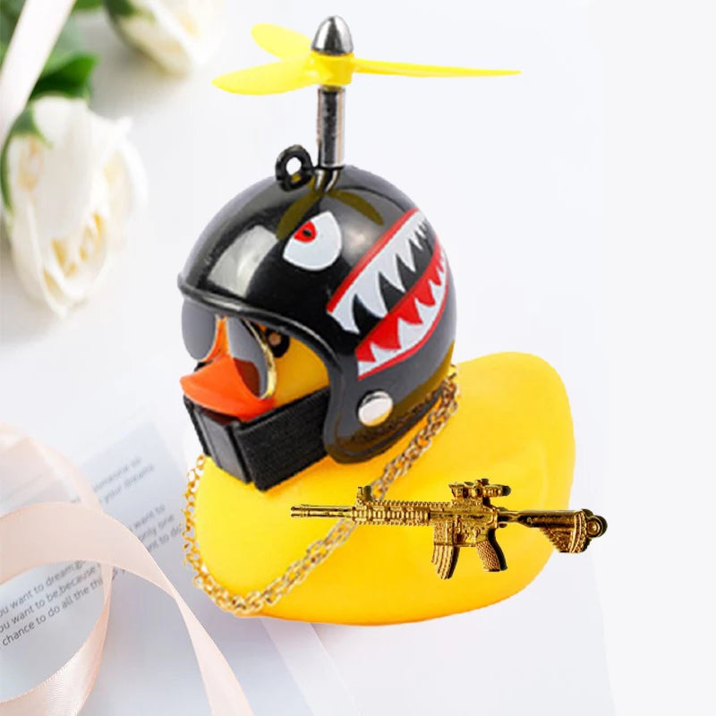 Broken Wind Rubber Duck Motor Accessories Yellow Duck with Helmet Auto Car Accessories Duck in the Car Car Interior Decoration