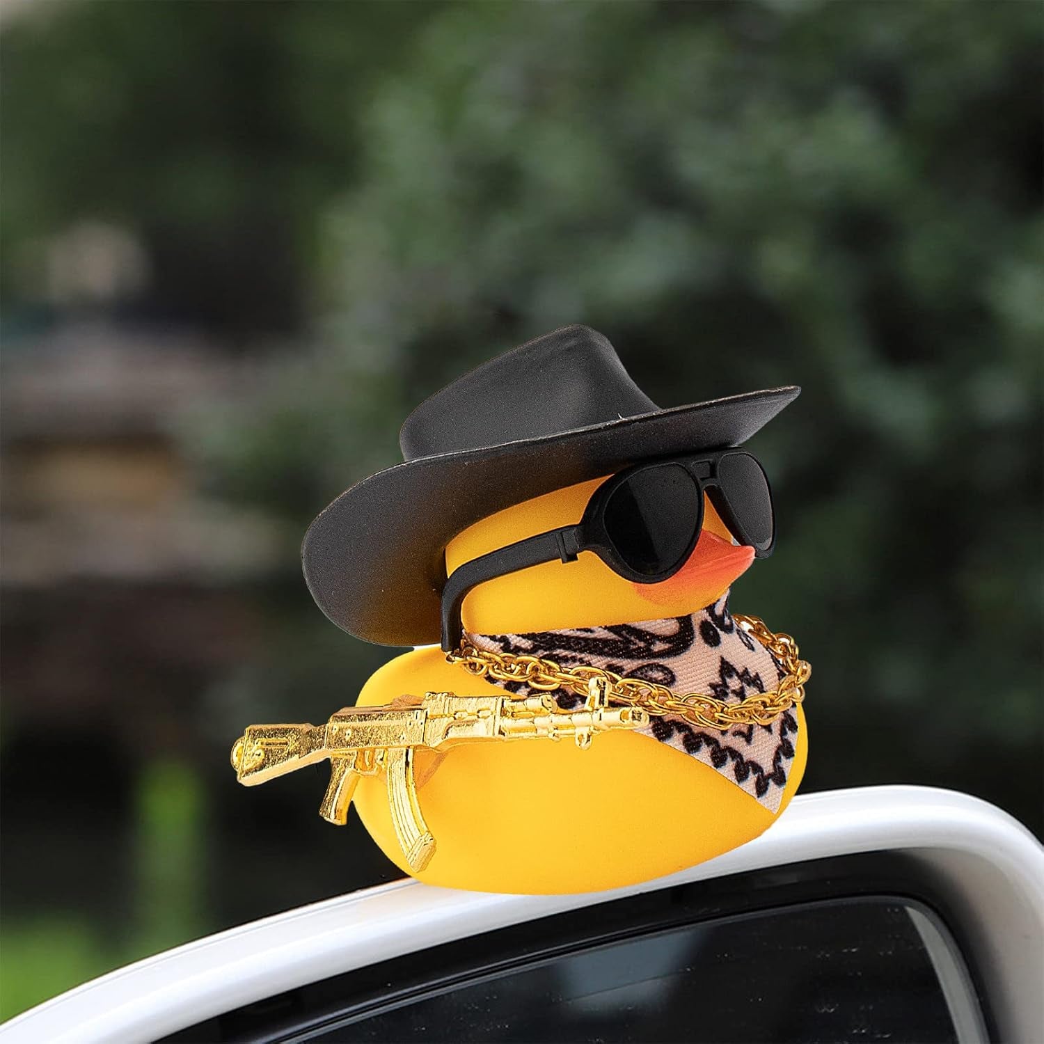 Rubber Duck Car Ornaments - Duck Car Dashboard Decorations with Cowboy Hat, Necklace and Sunglasses