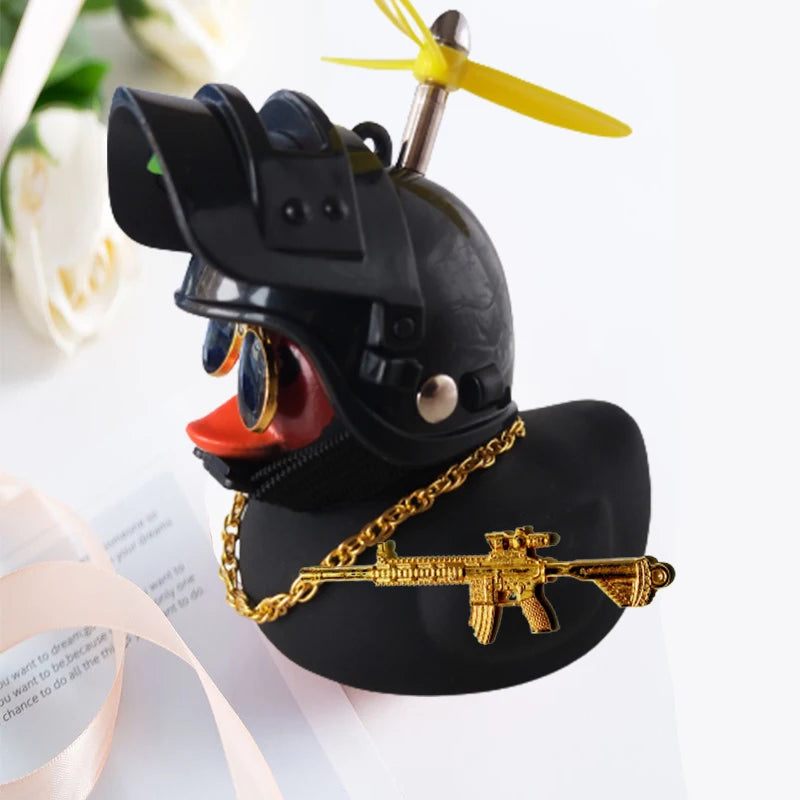 Broken Wind Rubber Duck Motor Accessories Yellow Duck with Helmet Auto Car Accessories Duck in the Car Car Interior Decoration