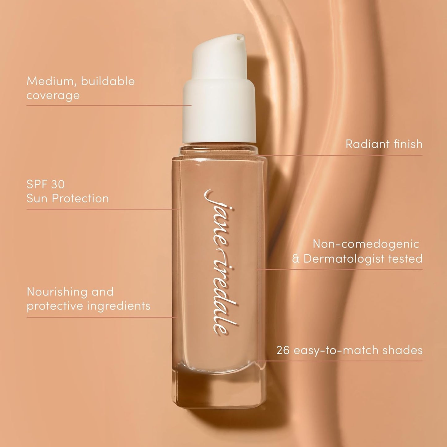 jane iredale Skintuition SPF 30 Radiance-Boosting Liquid Foundation, Perfects and Protects Skin, Medium Coverage, Natural Finish, Vegan, Cruelty-Free