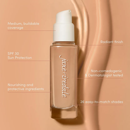 jane iredale Skintuition SPF 30 Radiance-Boosting Liquid Foundation, Perfects and Protects Skin, Medium Coverage, Natural Finish, Vegan, Cruelty-Free