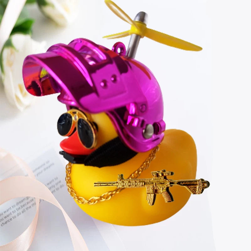 Broken Wind Rubber Duck Motor Accessories Yellow Duck with Helmet Auto Car Accessories Duck in the Car Car Interior Decoration
