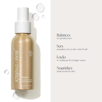 jane iredale Balance Hydration Spray, Natural Moisture-Locking Facial Mist Tones Skin and Sets Makeup for a Natural Finish, Vegan, Gluten-Free