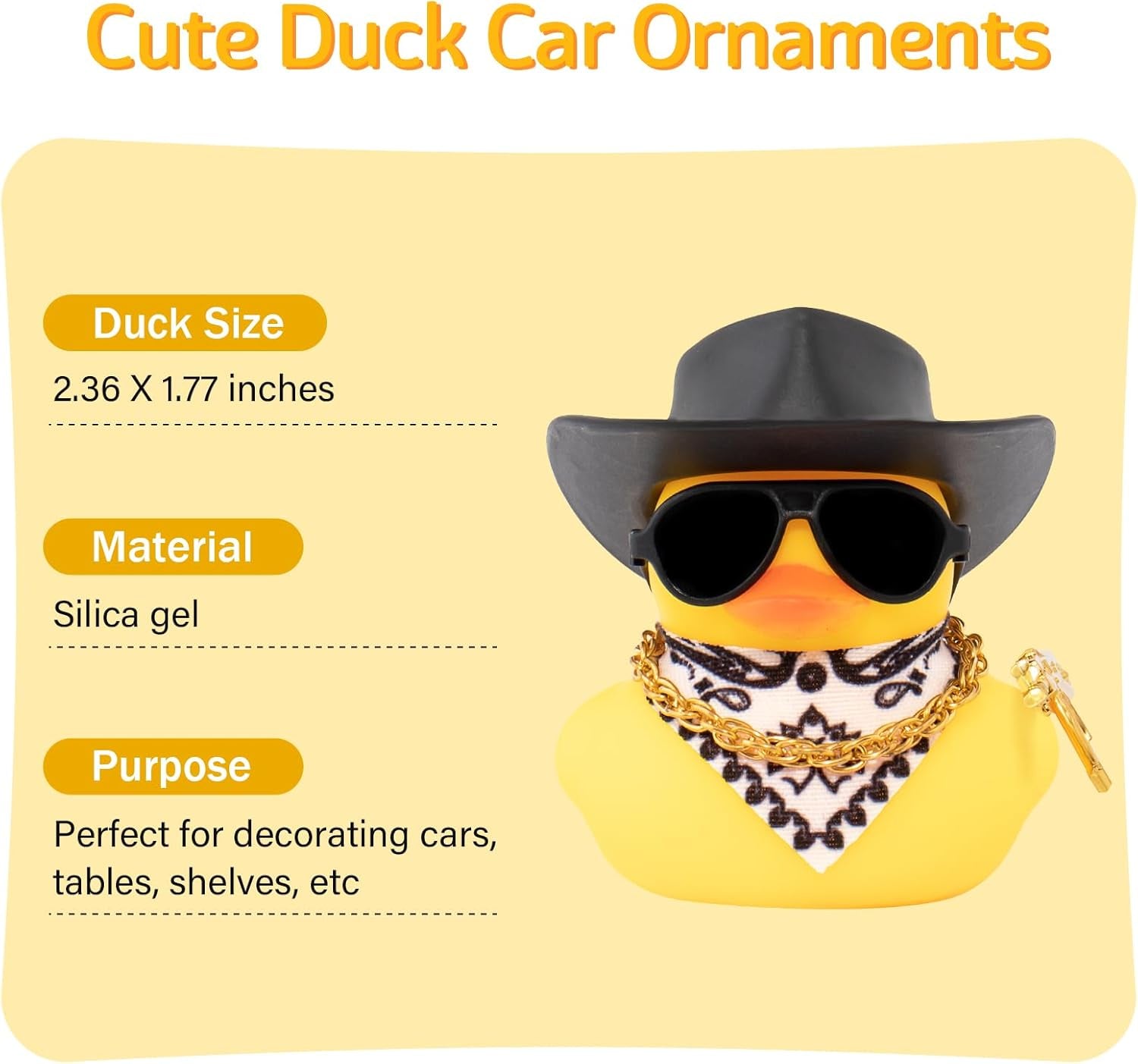 Rubber Duck Car Ornaments - Duck Car Dashboard Decorations with Cowboy Hat, Necklace and Sunglasses