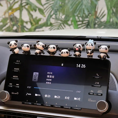 8Pcs/Set Cute Panda Car Accessories Interior Funny Car Decoration Dashboard Mini Cartoon DIY Auto Ornament Decor Supplies