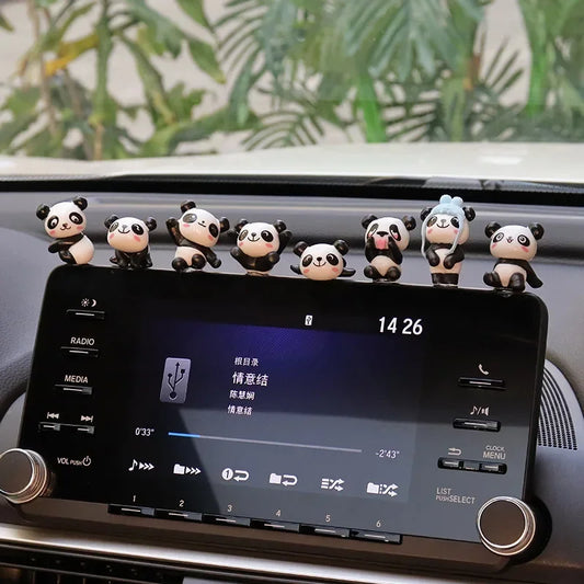 8Pcs/Set Cute Panda Car Accessories Interior Funny Car Decoration Dashboard Mini Cartoon DIY Auto Ornament Decor Supplies