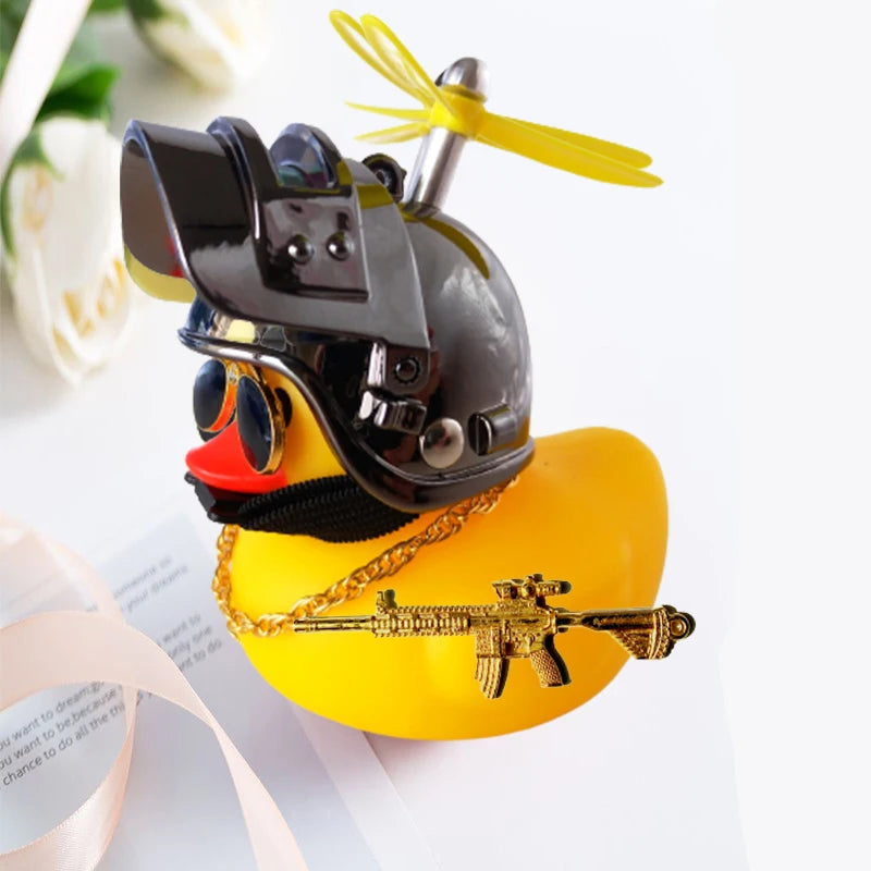 Broken Wind Rubber Duck Motor Accessories Yellow Duck with Helmet Auto Car Accessories Duck in the Car Car Interior Decoration
