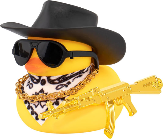 Rubber Duck Car Ornaments - Duck Car Dashboard Decorations with Cowboy Hat, Necklace and Sunglasses