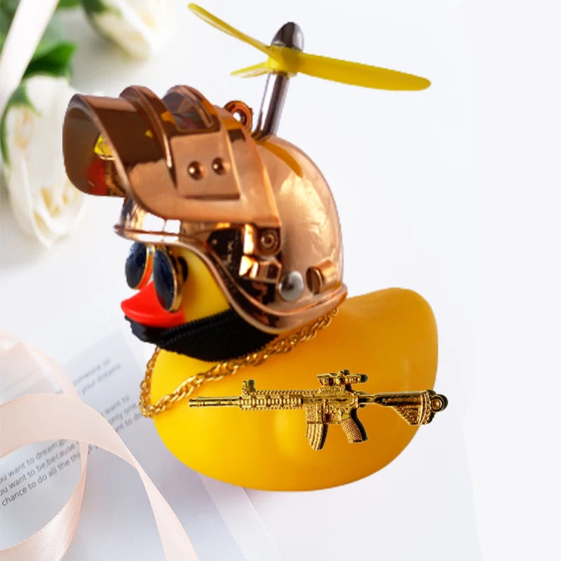 Broken Wind Rubber Duck Motor Accessories Yellow Duck with Helmet Auto Car Accessories Duck in the Car Car Interior Decoration