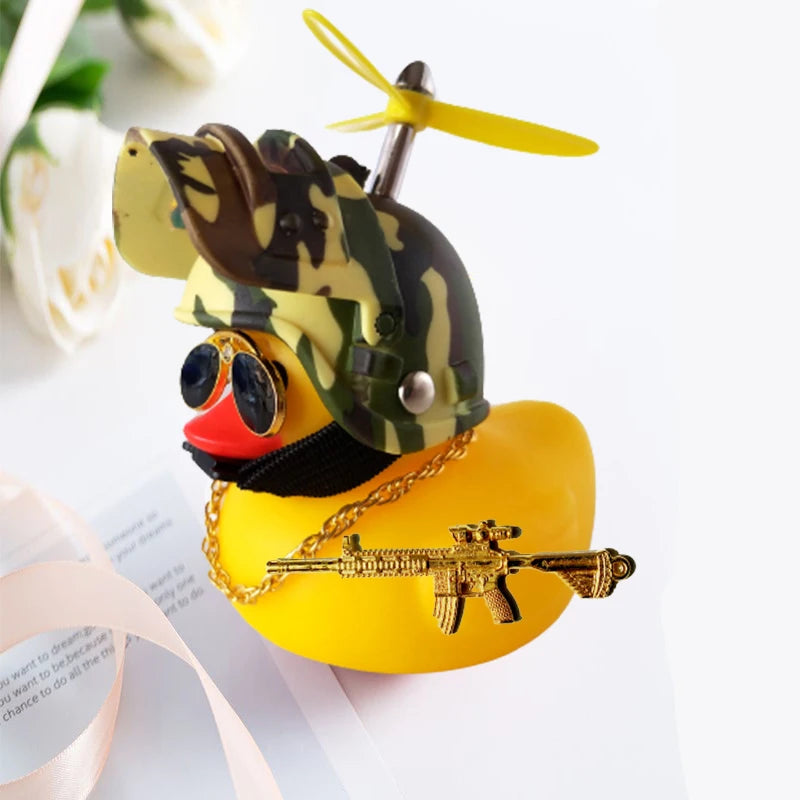Broken Wind Rubber Duck Motor Accessories Yellow Duck with Helmet Auto Car Accessories Duck in the Car Car Interior Decoration