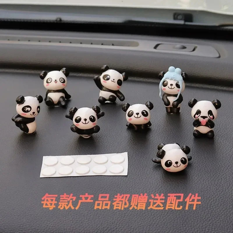 8Pcs/Set Cute Panda Car Accessories Interior Funny Car Decoration Dashboard Mini Cartoon DIY Auto Ornament Decor Supplies