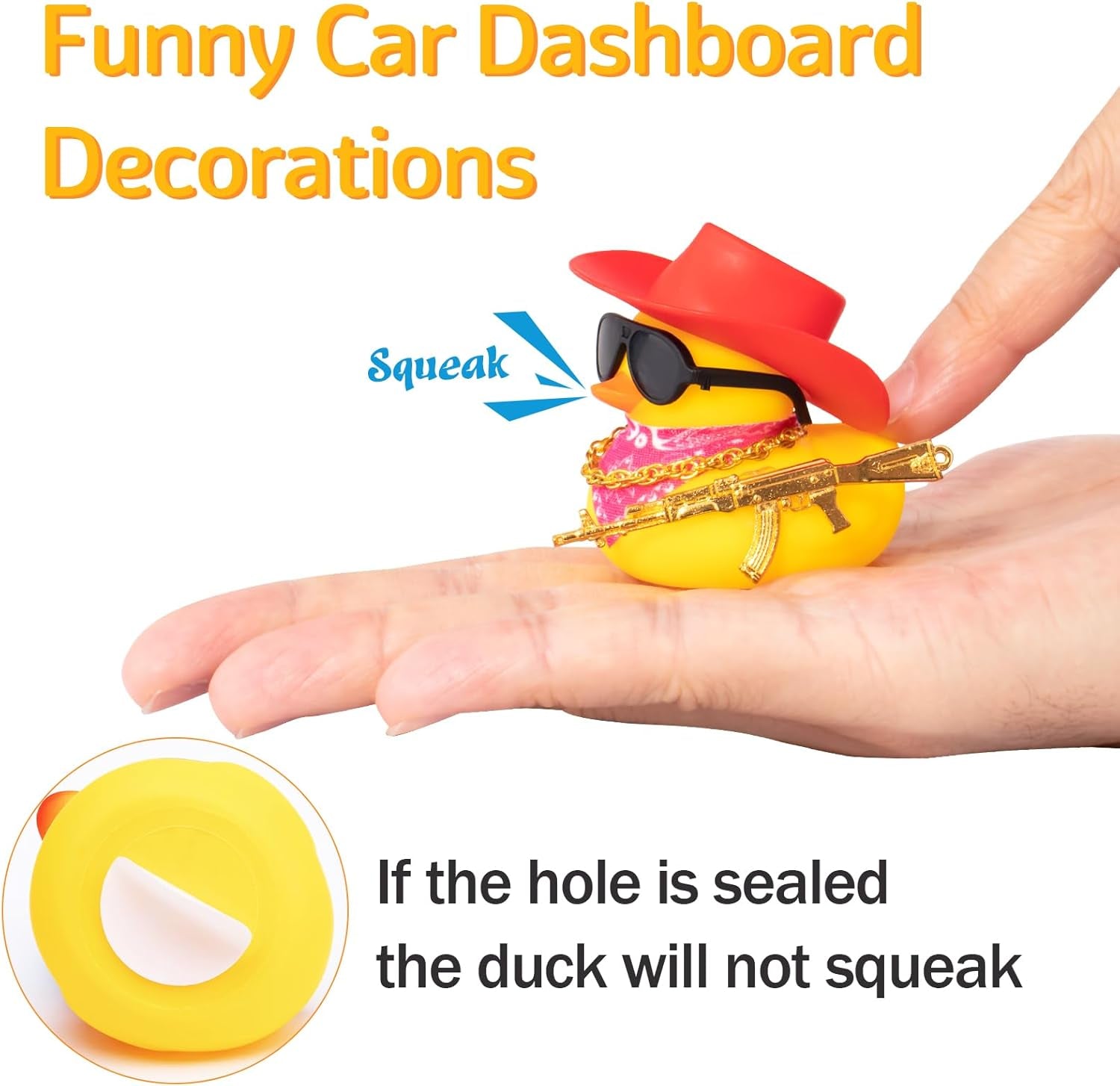 Rubber Duck Car Ornaments - Duck Car Dashboard Decorations with Cowboy Hat, Necklace and Sunglasses